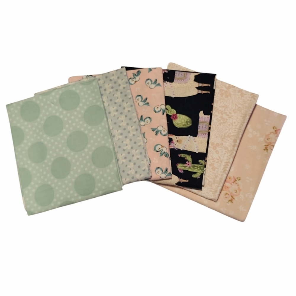 Quilting Fat Quarter Fabric Bundle Vintage Polka Dots, Flowers, Bows And Llamas